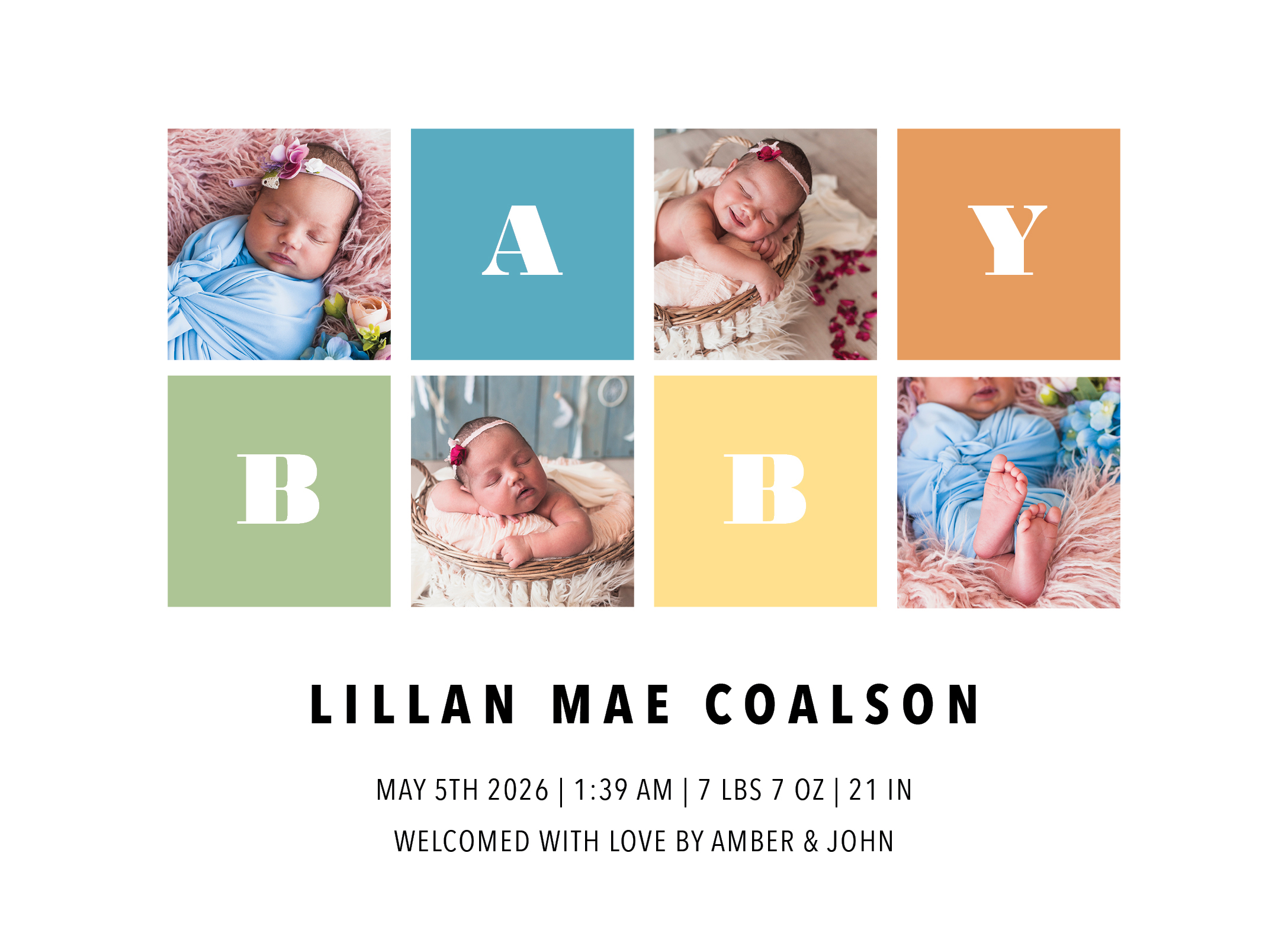 Alphabet Block Baby Announcement 5×7