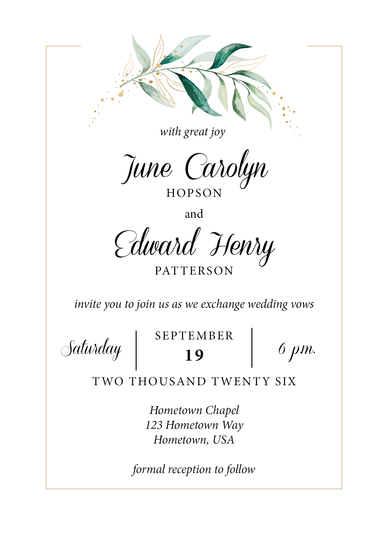 Golden Bouquet Wedding Invitation 5×7
